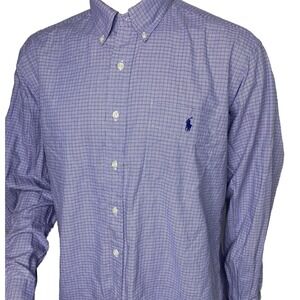 Ralph Lauren‎ Shirt Yarmouth Button Front Houndstooth Plaid Lavender Men Sz 17